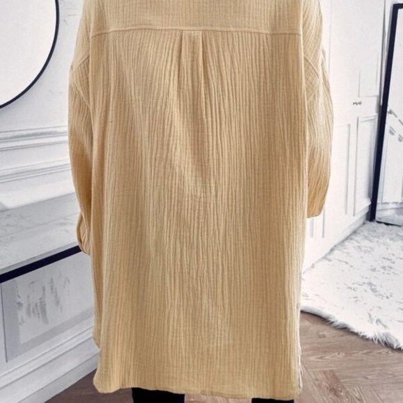 Textured Pocket Patched button down Blouse - khaki - Picture 7 of 7